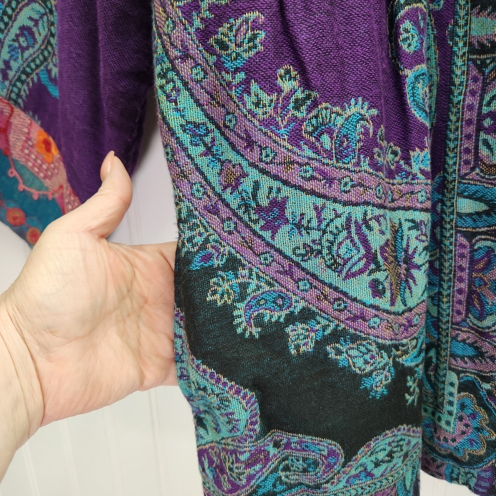 Soft Surroundings Embroidered Wool Open Front Blanket Style Boho Cardigan Size M - Picture 5 of 15